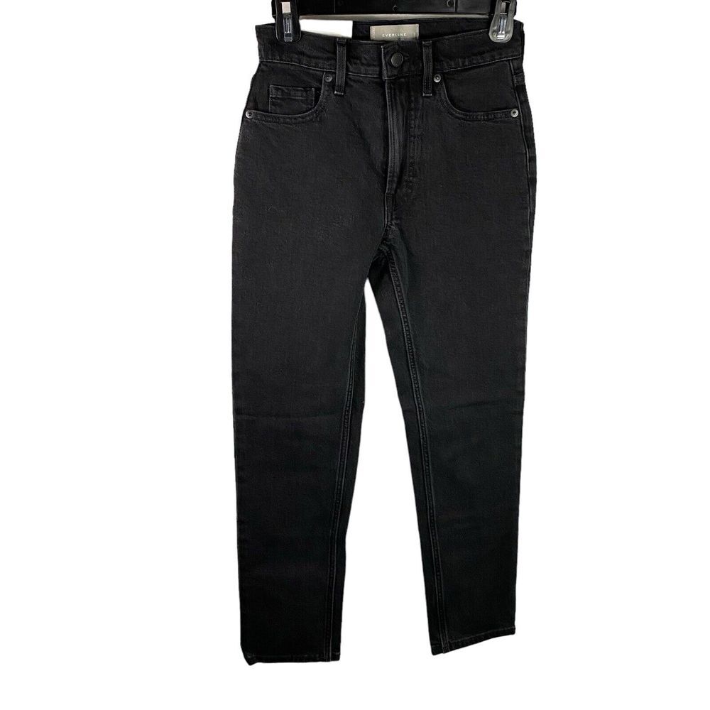 Everlane Womens The Original Straight Cheeky Jeans Stretch Coal Black 23 Crop